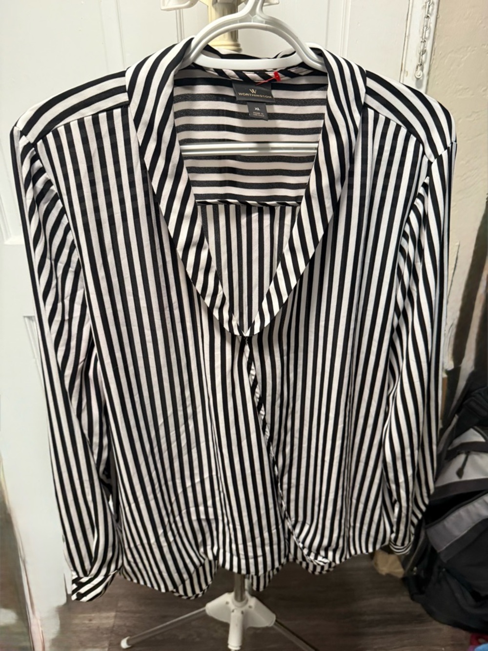 Worthington Black and White Vertical Stripe Blouse